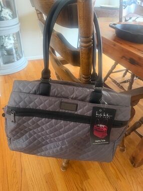Nicole Miller Quilted Metro Tote in Gray with Black Handles